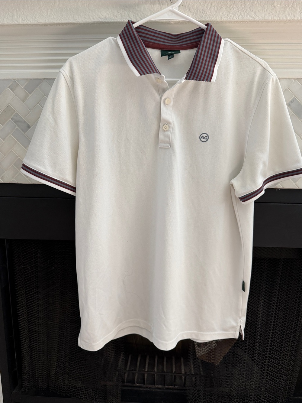 Ag Adriano Goldschmied White Polo with Burgundy-Striped Collar